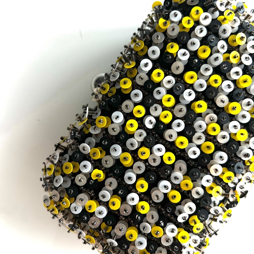 Zara Beaded Clutch Bag Black White Yellow Evening Crossbody Chain - Picture 3 of 5